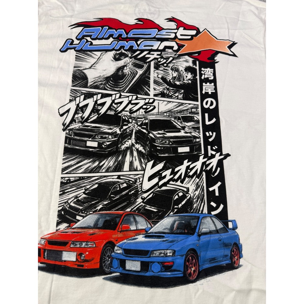 Cult Gloria Almost Human Anime Racing Graphic T-Shirt White Small JDM Evo Subaru